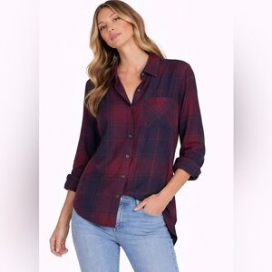 Girl Krazy Flannel Shirt Plaid Navy/Burgundy Game Day Collegiate Sz Medium